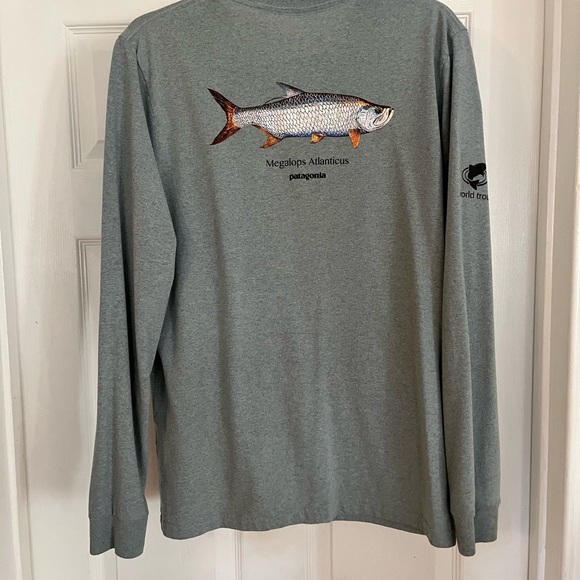 Patagonia Mens Long Sleeve Tarpon World Trout Responsibili-Tee Cadet Blue - Picture 2 of 5